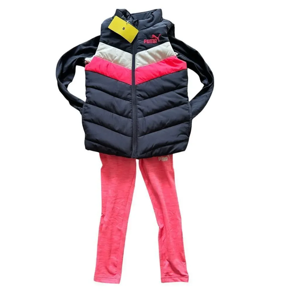 NEW!! PUMA Kids bundle outfit, Puffer vest, shirt & leggings, size 5, - Picture 1 of 5